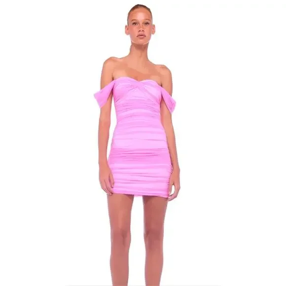 Norma Kamali NEW Walter Mini Dress Size XS in Candy Pink Sweetheart Neckline - Picture 4 of 12